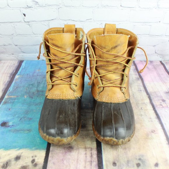 Vintage LL Bean Brown Leather Unlined Maine Hunting Shoe Duck Boots Size 8 - Picture 5 of 9
